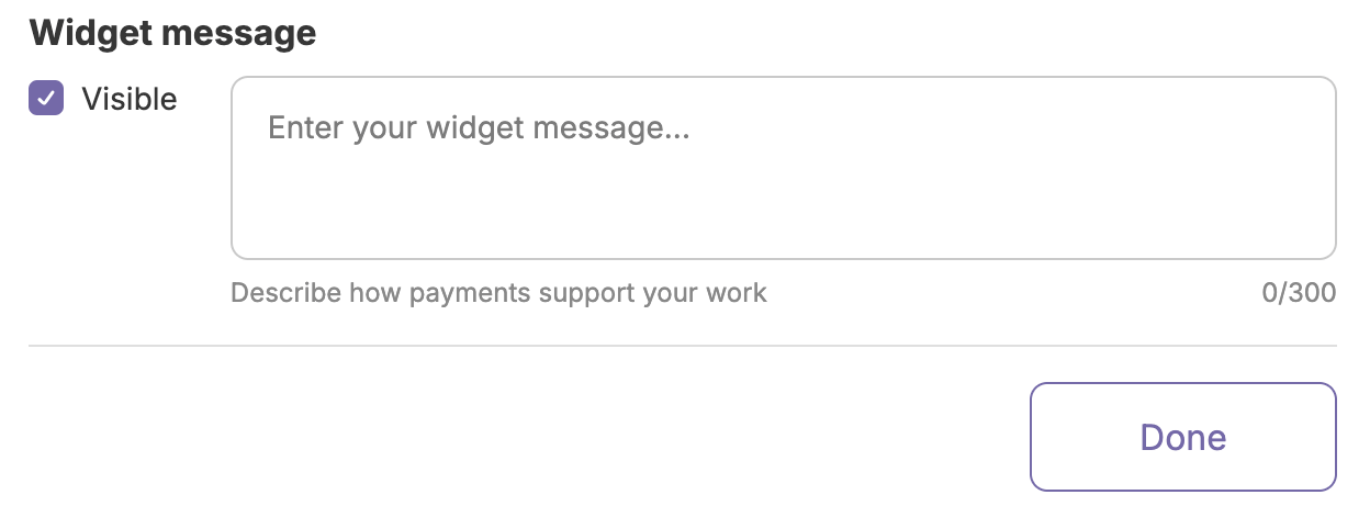 Panel with a checkbox to mark the message as visible and a blank field to enter a custom message